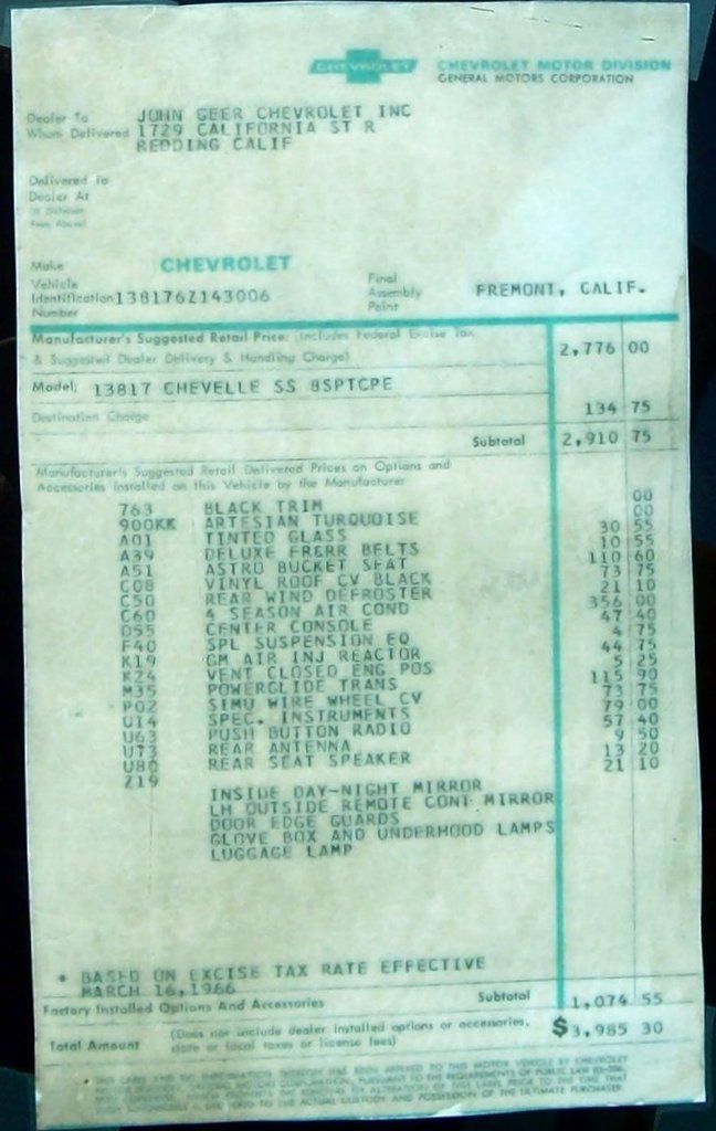 '66 Reproduction window sticker Chevelle Tech